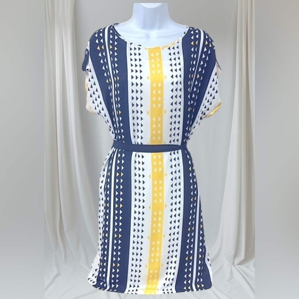 NWOT Nautica Navy Blue, Yellow and White Silky Dress and Slip